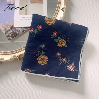 TAVIMART  -  French Retro Flower Small Scarf Headband Women Cotton Linen Neck Protection Thin Small Scarf Decorative Square Scarf Headscarf