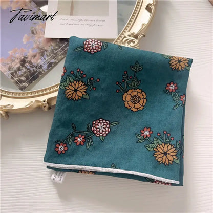 TAVIMART  -  French Retro Flower Small Scarf Headband Women Cotton Linen Neck Protection Thin Small Scarf Decorative Square Scarf Headscarf