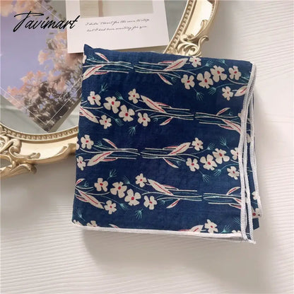 TAVIMART  -  French Retro Flower Small Scarf Headband Women Cotton Linen Neck Protection Thin Small Scarf Decorative Square Scarf Headscarf