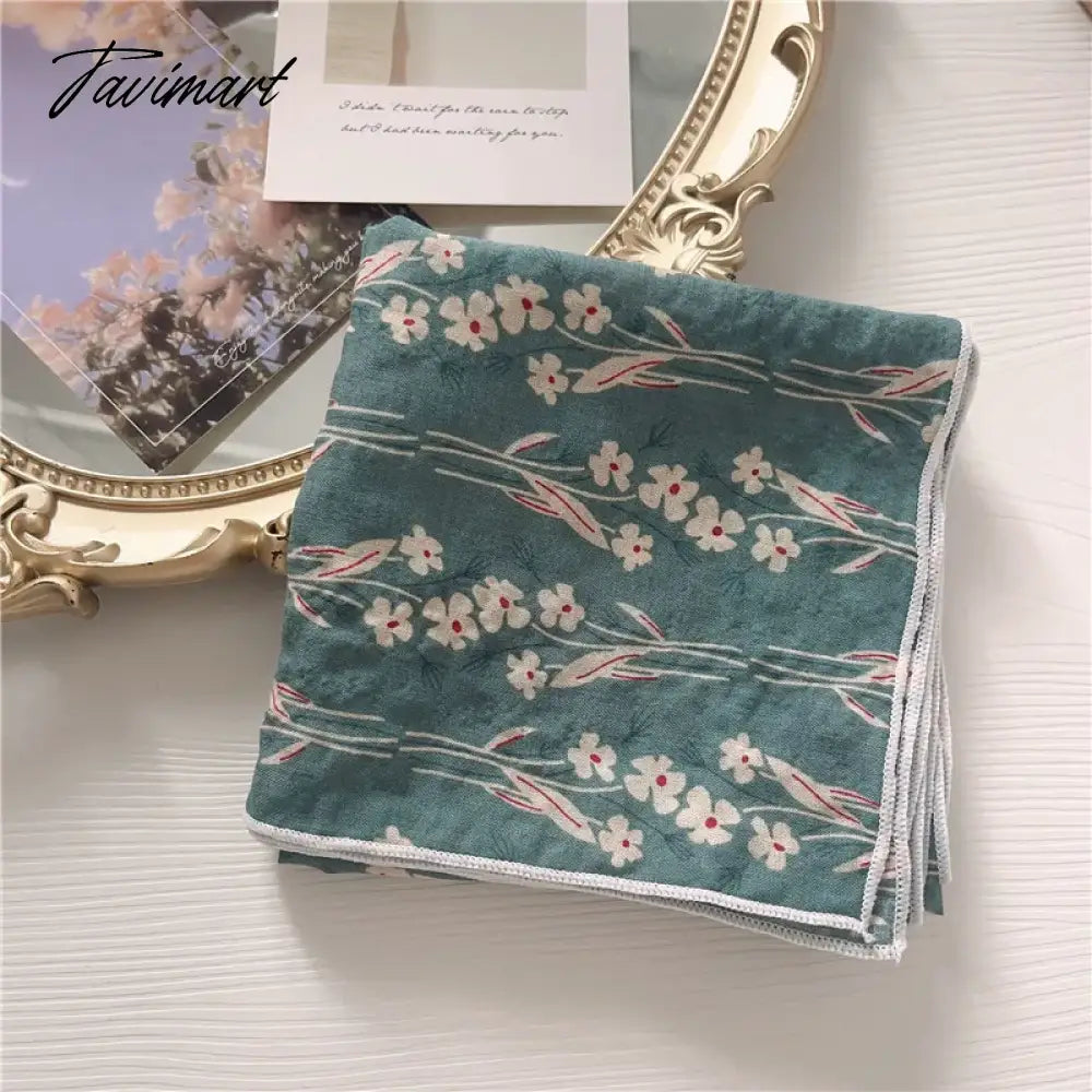 TAVIMART  -  French Retro Flower Small Scarf Headband Women Cotton Linen Neck Protection Thin Small Scarf Decorative Square Scarf Headscarf