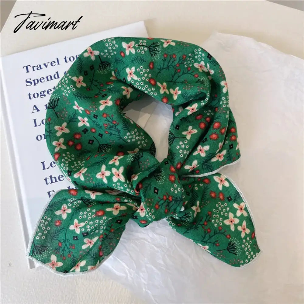 TAVIMART  -  French Retro Flower Small Scarf Headband Women Cotton Linen Neck Protection Thin Small Scarf Decorative Square Scarf Headscarf