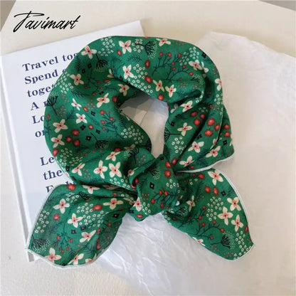 TAVIMART  -  French Retro Flower Small Scarf Headband Women Cotton Linen Neck Protection Thin Small Scarf Decorative Square Scarf Headscarf