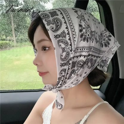 TAVIMART  -  French Retro Flower Small Scarf Headband Women Cotton Linen Neck Protection Thin Small Scarf Decorative Square Scarf Headscarf