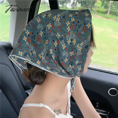 TAVIMART  -  French Retro Flower Small Scarf Headband Women Cotton Linen Neck Protection Thin Small Scarf Decorative Square Scarf Headscarf