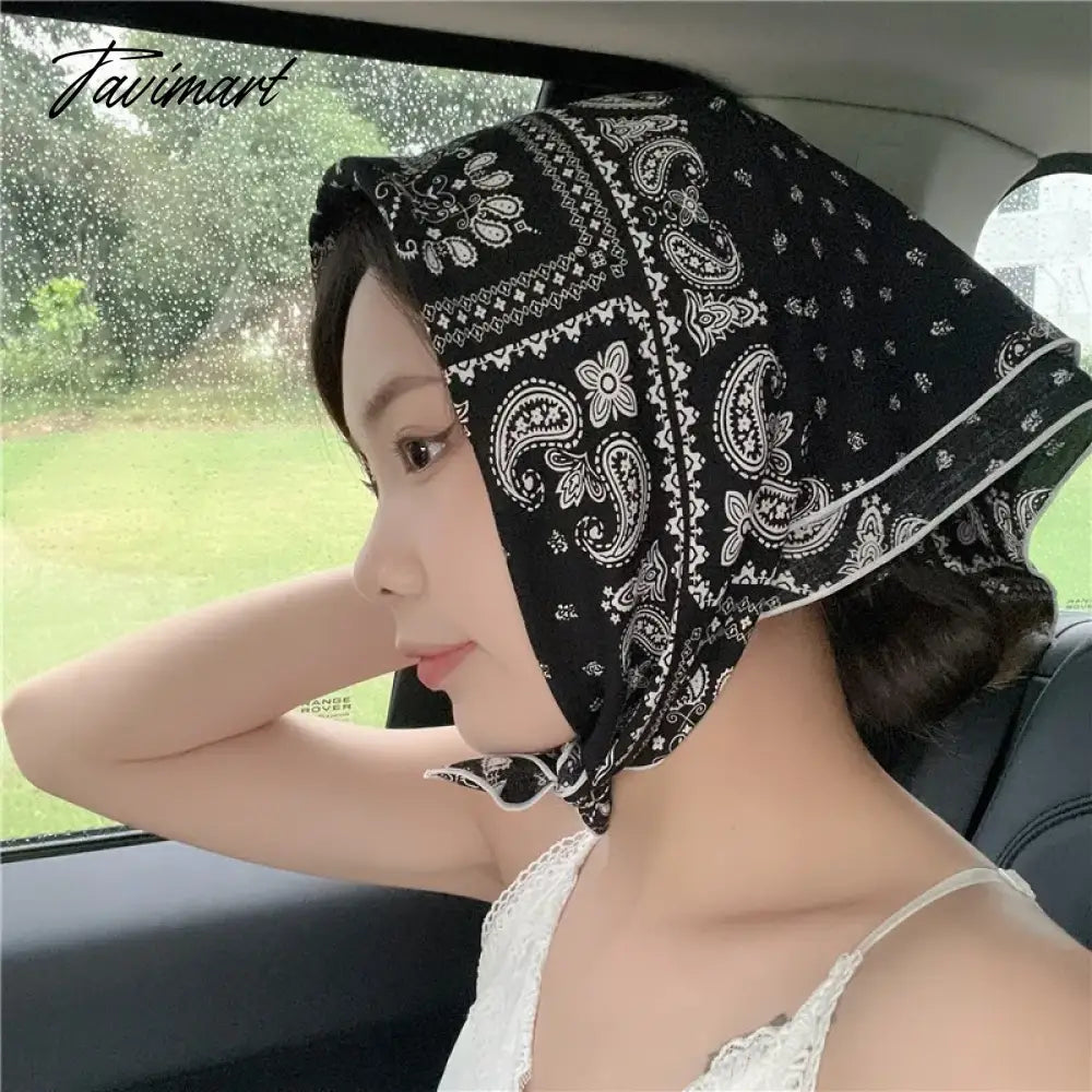 TAVIMART  -  French Retro Flower Small Scarf Headband Women Cotton Linen Neck Protection Thin Small Scarf Decorative Square Scarf Headscarf