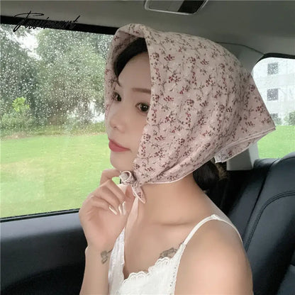 TAVIMART  -  French Retro Flower Small Scarf Headband Women Cotton Linen Neck Protection Thin Small Scarf Decorative Square Scarf Headscarf