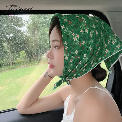 TAVIMART  -  French Retro Flower Small Scarf Headband Women Cotton Linen Neck Protection Thin Small Scarf Decorative Square Scarf Headscarf