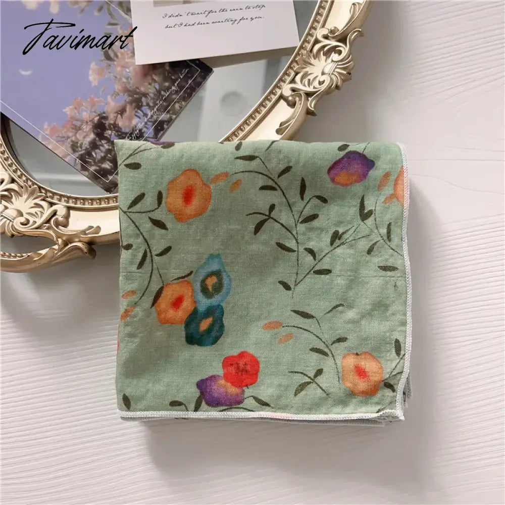 TAVIMART  -  French Retro Flower Small Scarf Headband Women Cotton Linen Neck Protection Thin Small Scarf Decorative Square Scarf Headscarf