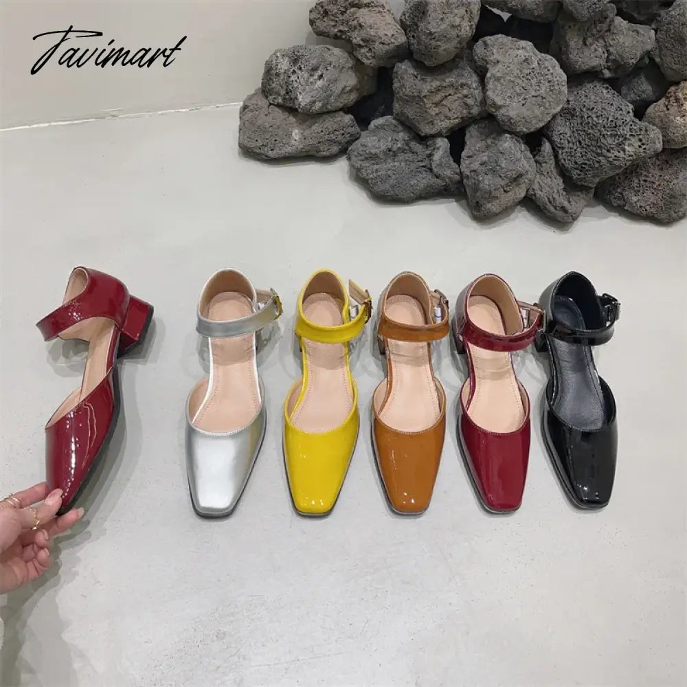 vzyzv -  French Style Retro Square Toe Mary Jane Shoes Spring Summer Flats Women Low Heel Shallow Shoes Pumps Sandal