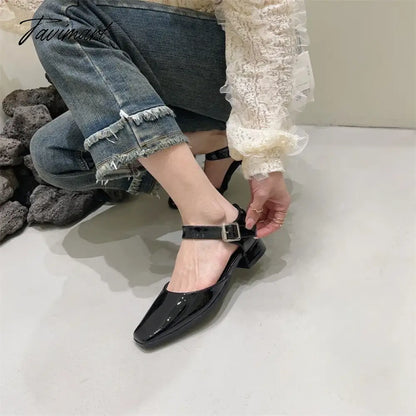 vzyzv -  French Style Retro Square Toe Mary Jane Shoes Spring Summer Flats Women Low Heel Shallow Shoes Pumps Sandal