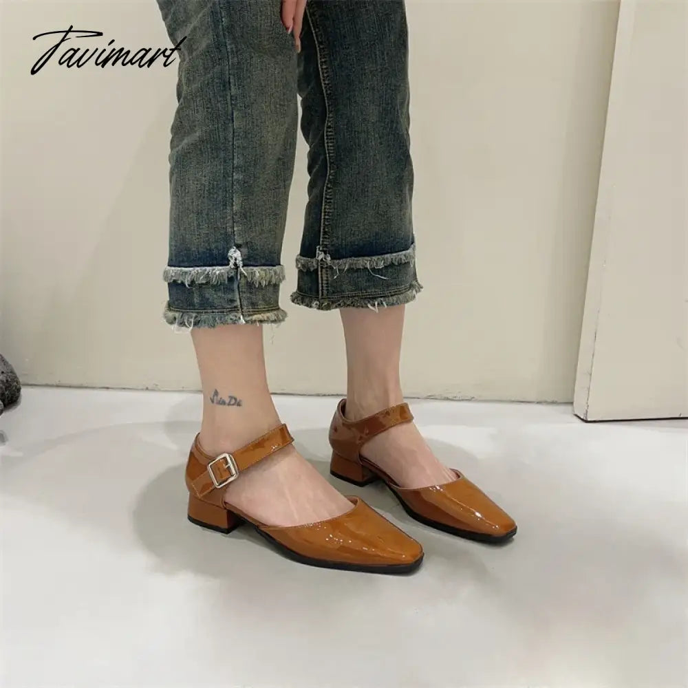 vzyzv -  French Style Retro Square Toe Mary Jane Shoes Spring Summer Flats Women Low Heel Shallow Shoes Pumps Sandal