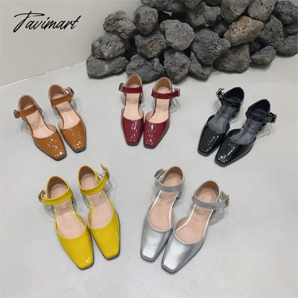 vzyzv -  French Style Retro Square Toe Mary Jane Shoes Spring Summer Flats Women Low Heel Shallow Shoes Pumps Sandal