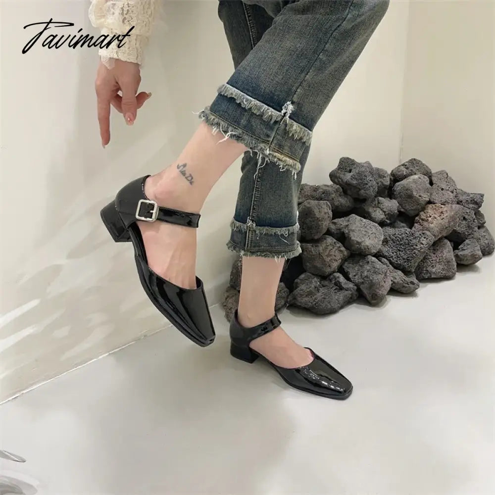 vzyzv -  French Style Retro Square Toe Mary Jane Shoes Spring Summer Flats Women Low Heel Shallow Shoes Pumps Sandal