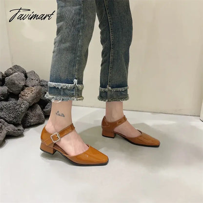 vzyzv -  French Style Retro Square Toe Mary Jane Shoes Spring Summer Flats Women Low Heel Shallow Shoes Pumps Sandal