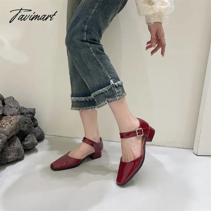 vzyzv -  French Style Retro Square Toe Mary Jane Shoes Spring Summer Flats Women Low Heel Shallow Shoes Pumps Sandal