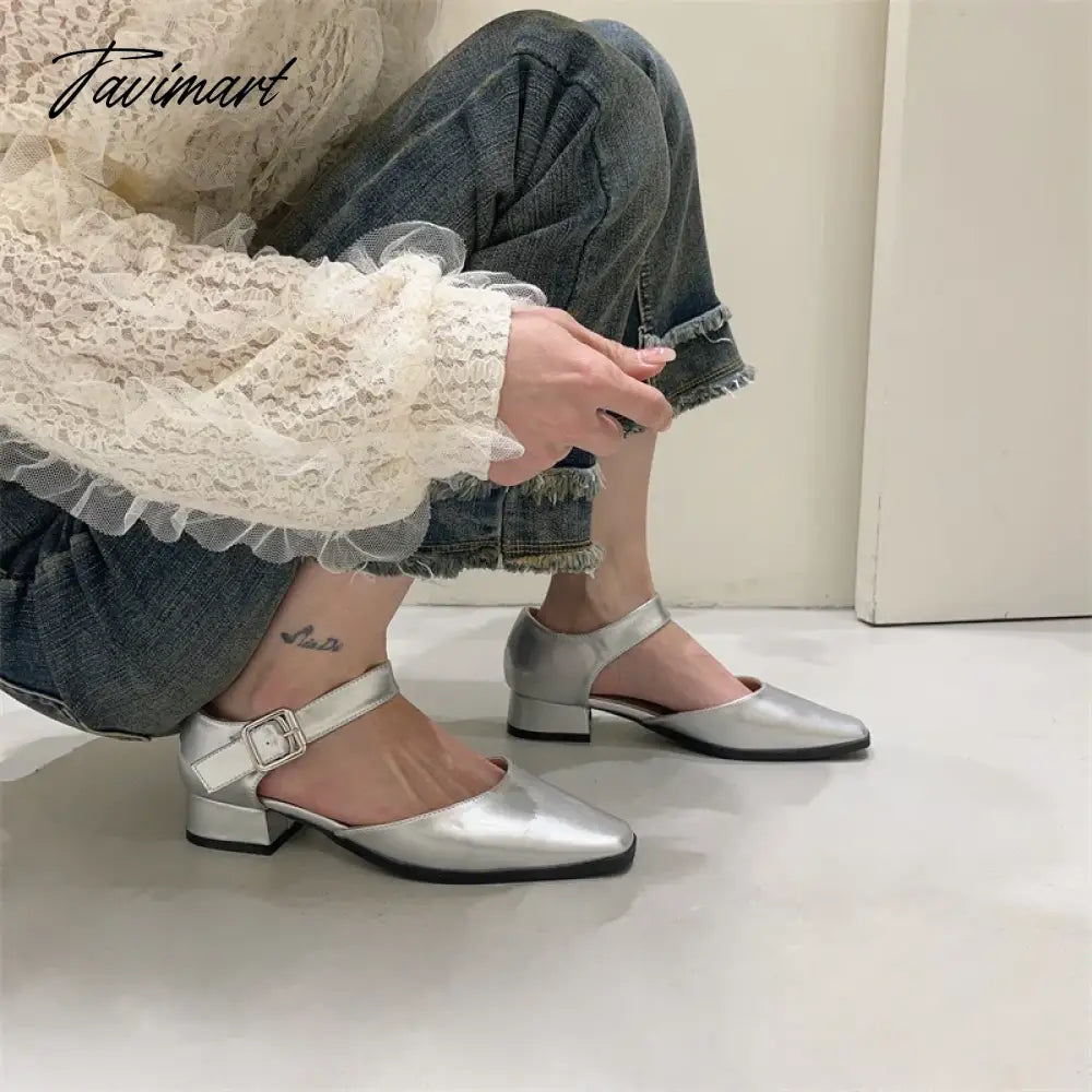 vzyzv -  French Style Retro Square Toe Mary Jane Shoes Spring Summer Flats Women Low Heel Shallow Shoes Pumps Sandal