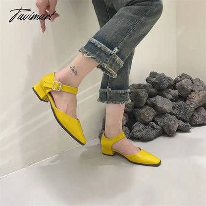 vzyzv -  French Style Retro Square Toe Mary Jane Shoes Spring Summer Flats Women Low Heel Shallow Shoes Pumps Sandal