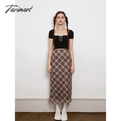 TAVIMART  -  French Style Rhomboid Classic Retro All-match Casual Fashionable Cool Self-confidence Street Women Summer Lace Straight Skirt