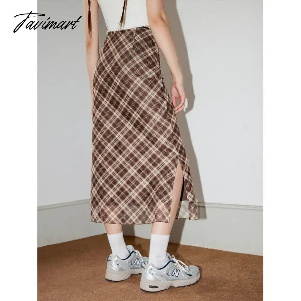 TAVIMART  -  French Style Rhomboid Classic Retro All-match Casual Fashionable Cool Self-confidence Street Women Summer Lace Straight Skirt