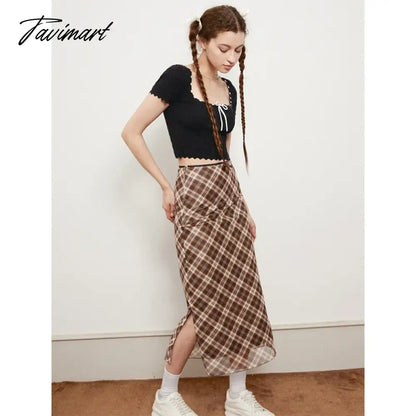 TAVIMART  -  French Style Rhomboid Classic Retro All-match Casual Fashionable Cool Self-confidence Street Women Summer Lace Straight Skirt