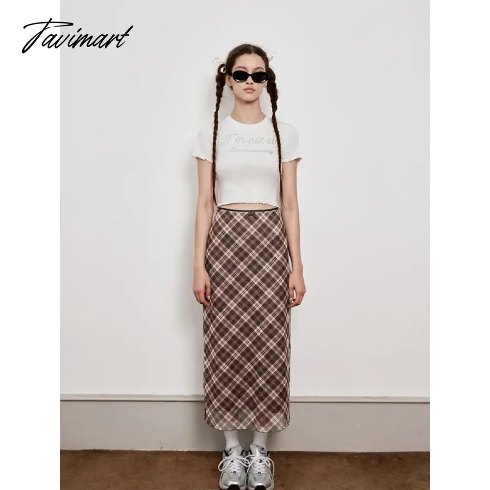 TAVIMART  -  French Style Rhomboid Classic Retro All-match Casual Fashionable Cool Self-confidence Street Women Summer Lace Straight Skirt