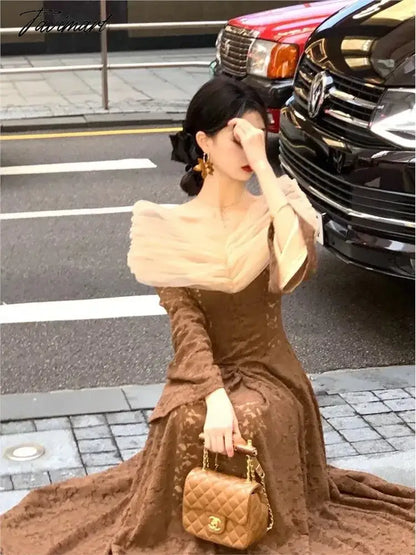 vzyzv -  French Vinatge Midi Dress Women Casual Long Sleeve Elegant Slim Dress Female Evening Party Fairy Dress Korean Fahion 2024 Spring