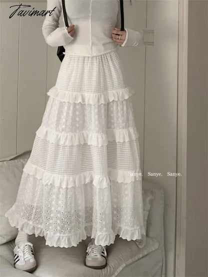 vzyzvGentle Style New Hook Flower Half Skirt Women Spring High Waist White A-line Skirts Y2k Clothes Korean Fashion Faldas