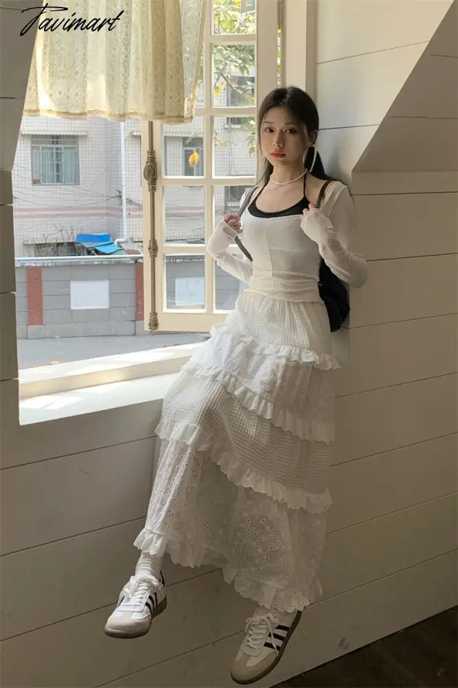 vzyzvGentle Style New Hook Flower Half Skirt Women Spring High Waist White A-line Skirts Y2k Clothes Korean Fashion Faldas