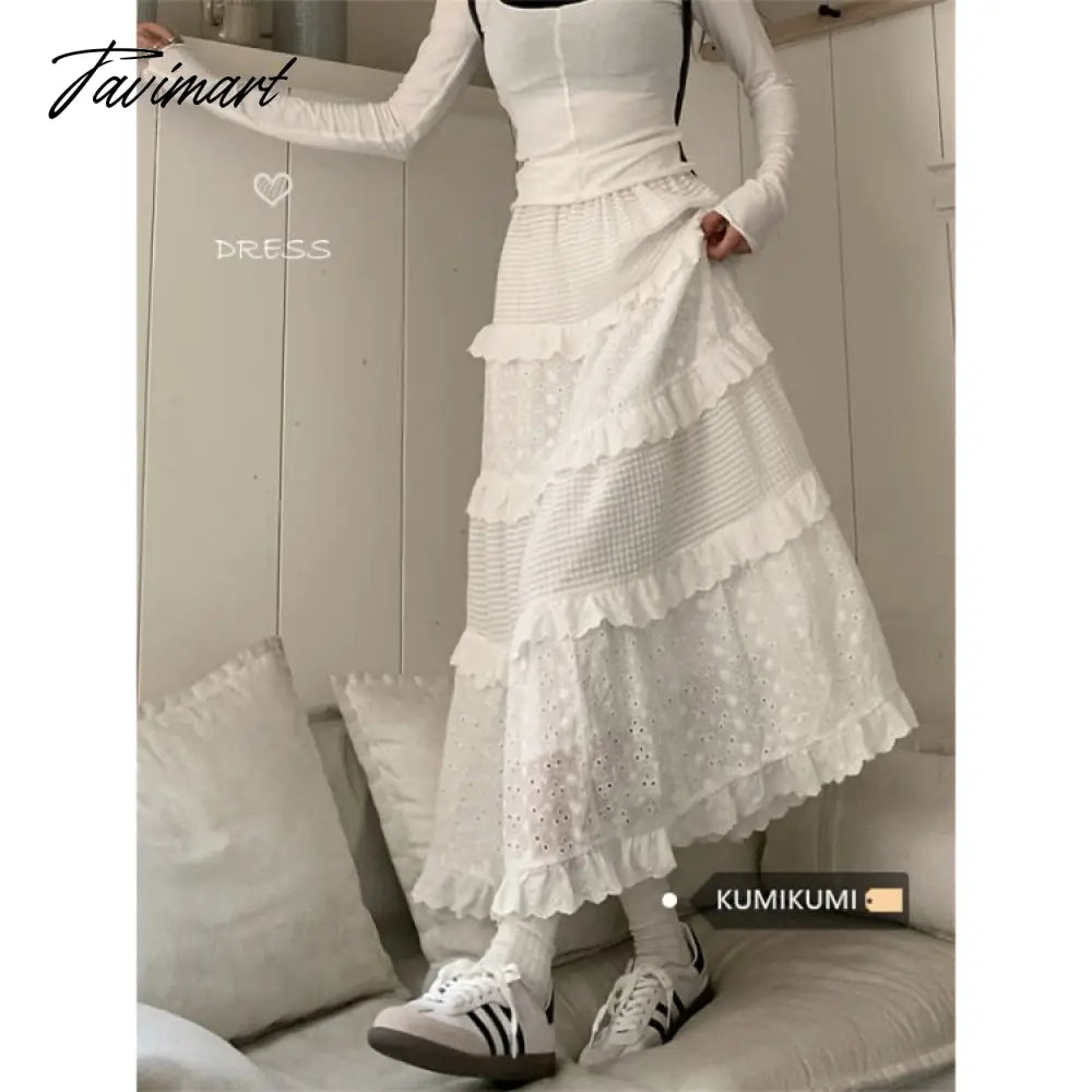 vzyzvGentle Style New Hook Flower Half Skirt Women Spring High Waist White A-line Skirts Y2k Clothes Korean Fashion Faldas