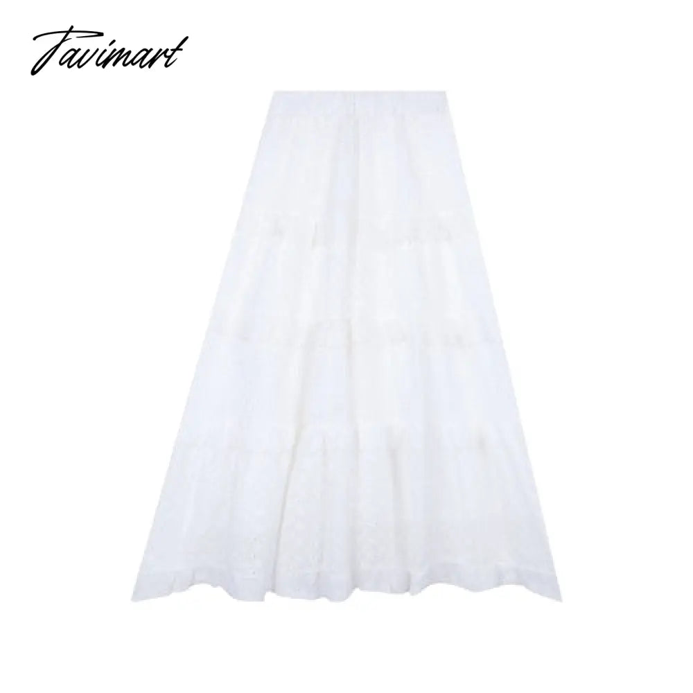 vzyzvGentle Style New Hook Flower Half Skirt Women Spring High Waist White A-line Skirts Y2k Clothes Korean Fashion Faldas