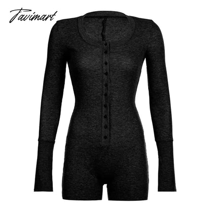 vzyzv -  Grey Black One Piece Knit Stretch Jumpsuit Button Up Long Sleeve Bodycon Romper Comfy Fall Winter Outfits For Women