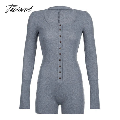 vzyzv -  Grey Black One Piece Knit Stretch Jumpsuit Button Up Long Sleeve Bodycon Romper Comfy Fall Winter Outfits For Women