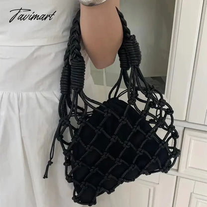 TAVIMART  -  Handmade Weaves Handbags For Women Designer Luxury Retro Hollow Out Crochet Rope Woven Fishnet Bags Beach Mesh Tote Purses Small