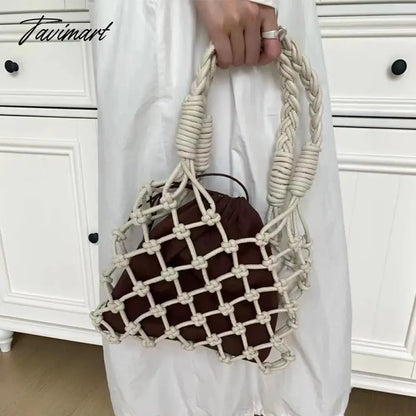 TAVIMART  -  Handmade Weaves Handbags For Women Designer Luxury Retro Hollow Out Crochet Rope Woven Fishnet Bags Beach Mesh Tote Purses Small