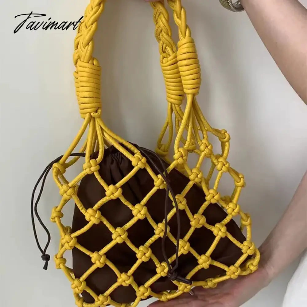 TAVIMART  -  Handmade Weaves Handbags For Women Designer Luxury Retro Hollow Out Crochet Rope Woven Fishnet Bags Beach Mesh Tote Purses Small