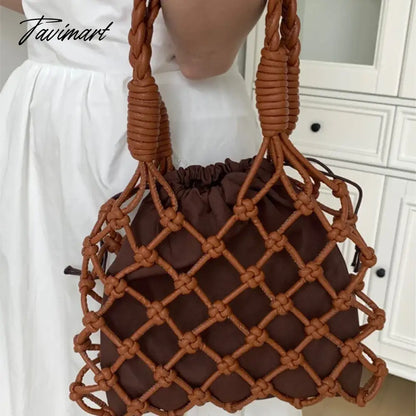 TAVIMART  -  Handmade Weaves Handbags For Women Designer Luxury Retro Hollow Out Crochet Rope Woven Fishnet Bags Beach Mesh Tote Purses Small