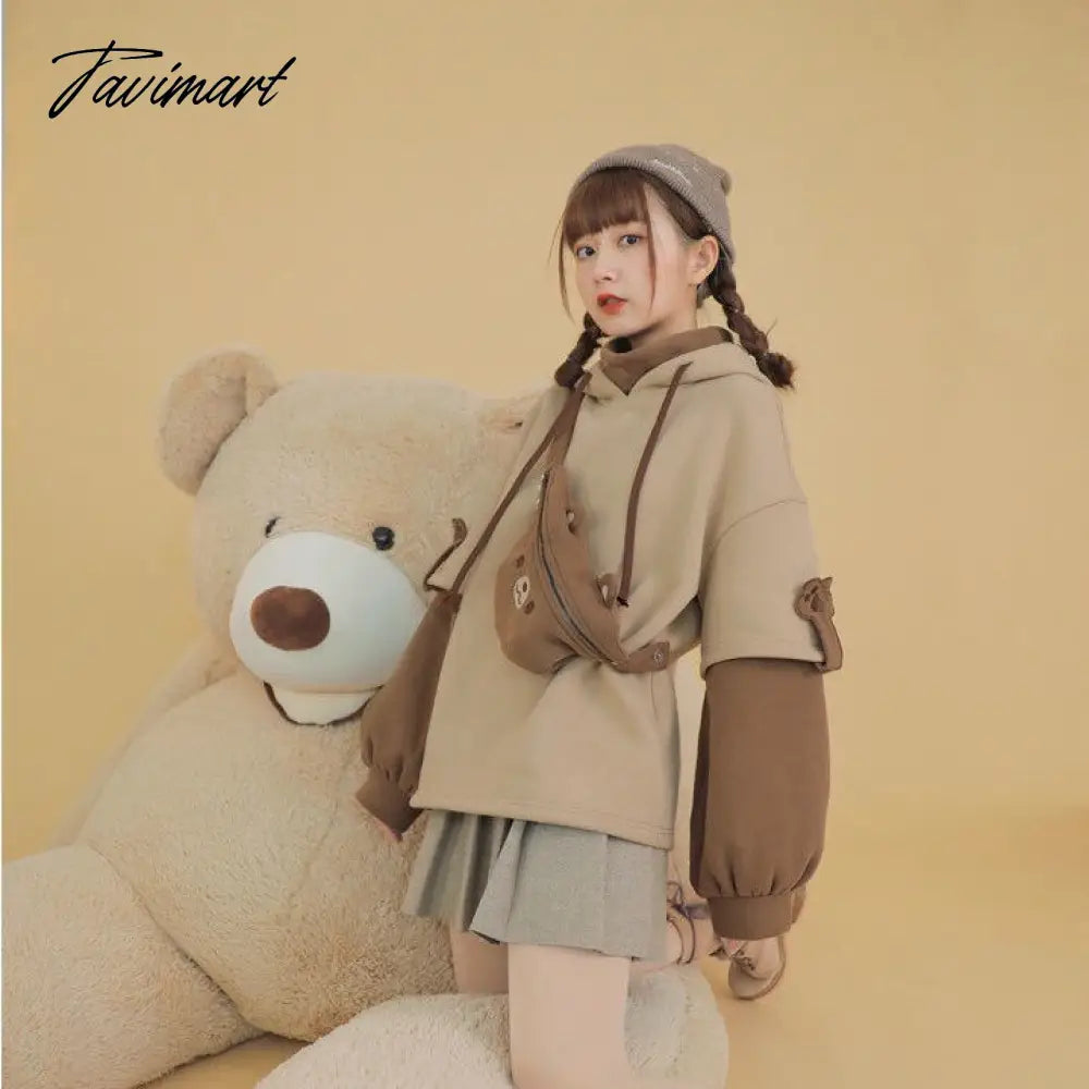 Tavimart Harajuku Aesthetic Bear Anime Hoodie Women Korean Kawaii Crewneck Long Sleeve Oversized Streetwear Kpop Fall Winter Clothes Tops