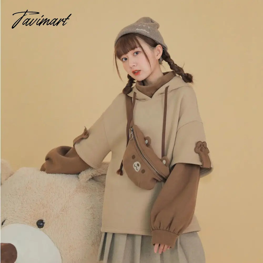 Tavimart Harajuku Aesthetic Bear Anime Hoodie Women Korean Kawaii Crewneck Long Sleeve Oversized Streetwear Kpop Fall Winter Clothes Tops