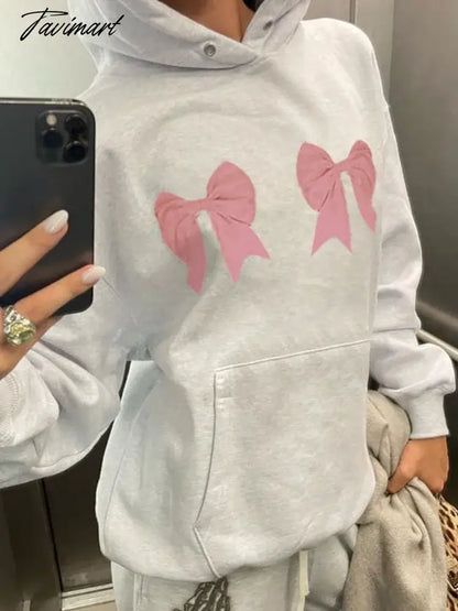 Tavimart Harajuku Hoodies Women Autumn Fashion Y2k Korean Kawaii Bow Print Sweatshirts Oversized Casual Pullover Korean Top Sudaderas