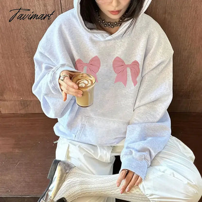 Tavimart Harajuku Hoodies Women Autumn Fashion Y2k Korean Kawaii Bow Print Sweatshirts Oversized Casual Pullover Korean Top Sudaderas