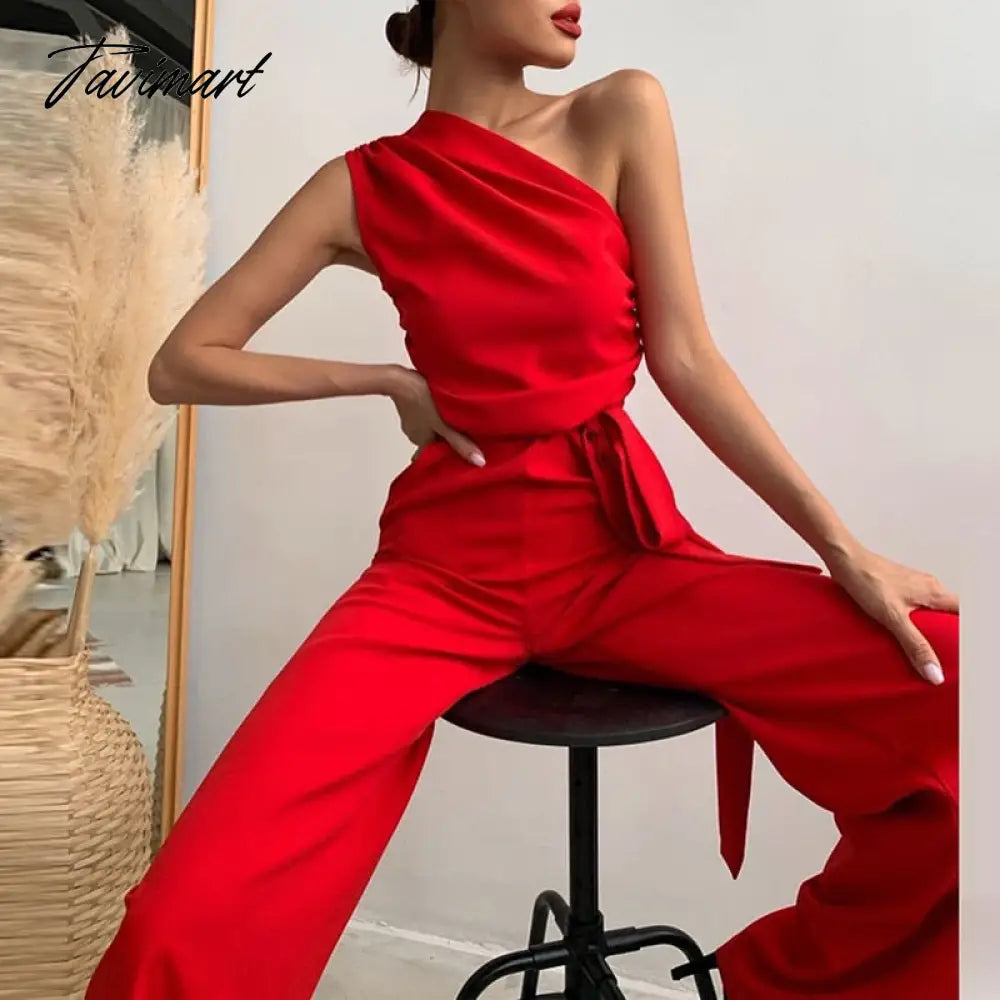 vzyzvHigh Street Slim Solid Jumpsuits Women Sexy Skew Collar Backless Jumpsuit Spring Summer Sleeveless Lace-Up Romper