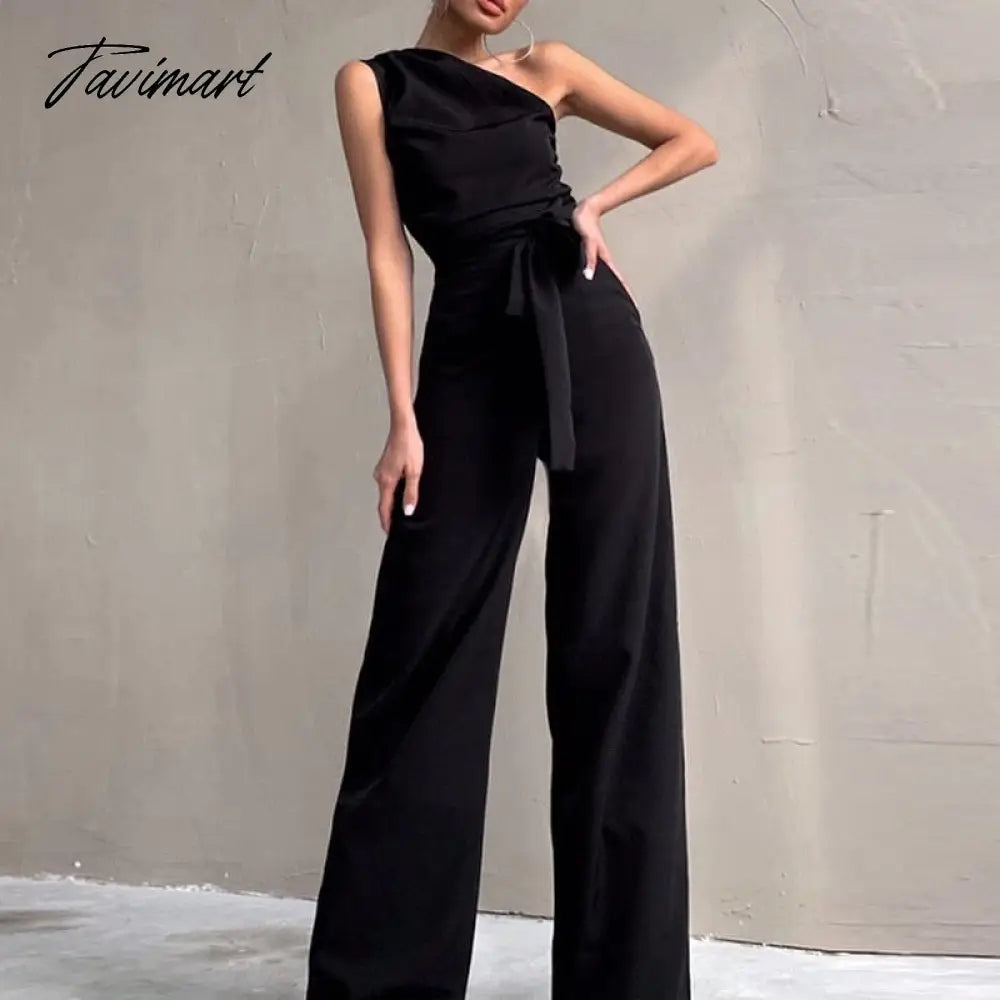 vzyzvHigh Street Slim Solid Jumpsuits Women Sexy Skew Collar Backless Jumpsuit Spring Summer Sleeveless Lace-Up Romper