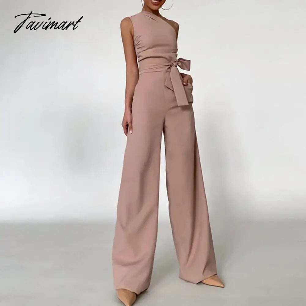 vzyzvHigh Street Slim Solid Jumpsuits Women Sexy Skew Collar Backless Jumpsuit Spring Summer Sleeveless Lace-Up Romper