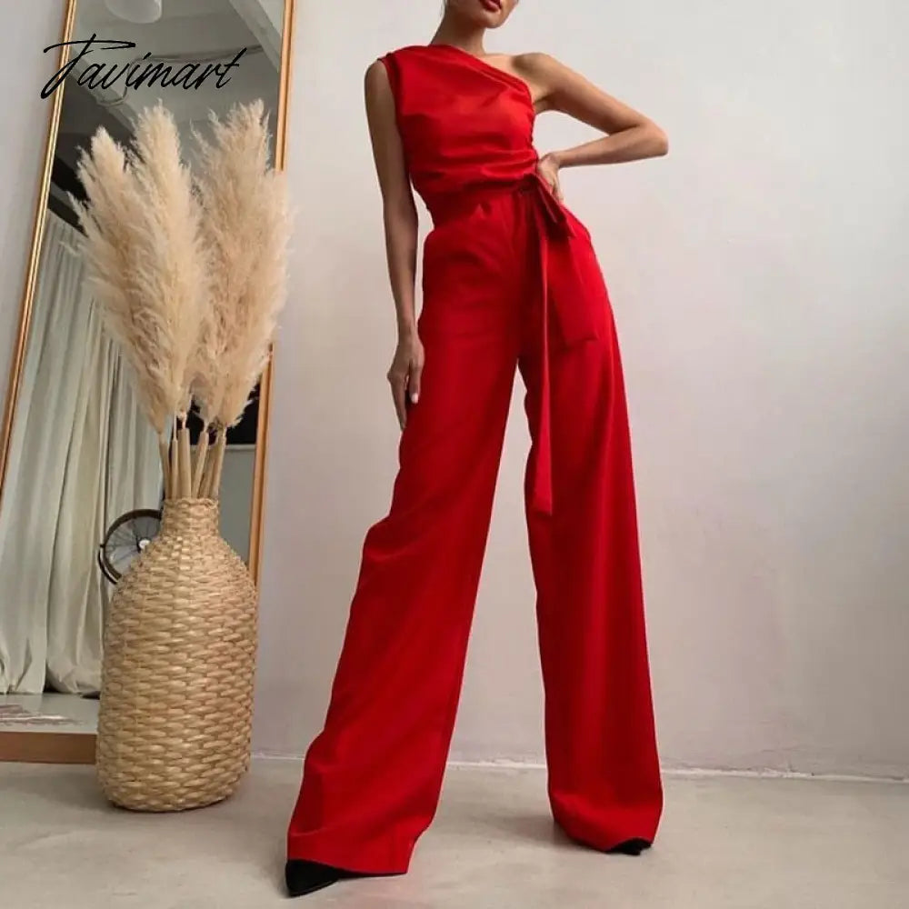 vzyzvHigh Street Slim Solid Jumpsuits Women Sexy Skew Collar Backless Jumpsuit Spring Summer Sleeveless Lace-Up Romper