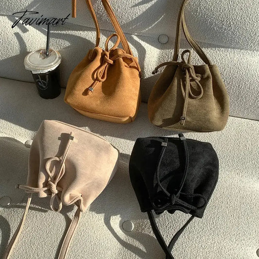 vzyzv Ins Suede Designer Luxury Bag Winter Retro Drawstring Crossbody Bucket Bags Long Strap Mini Cute Women's Shoulder Handbags