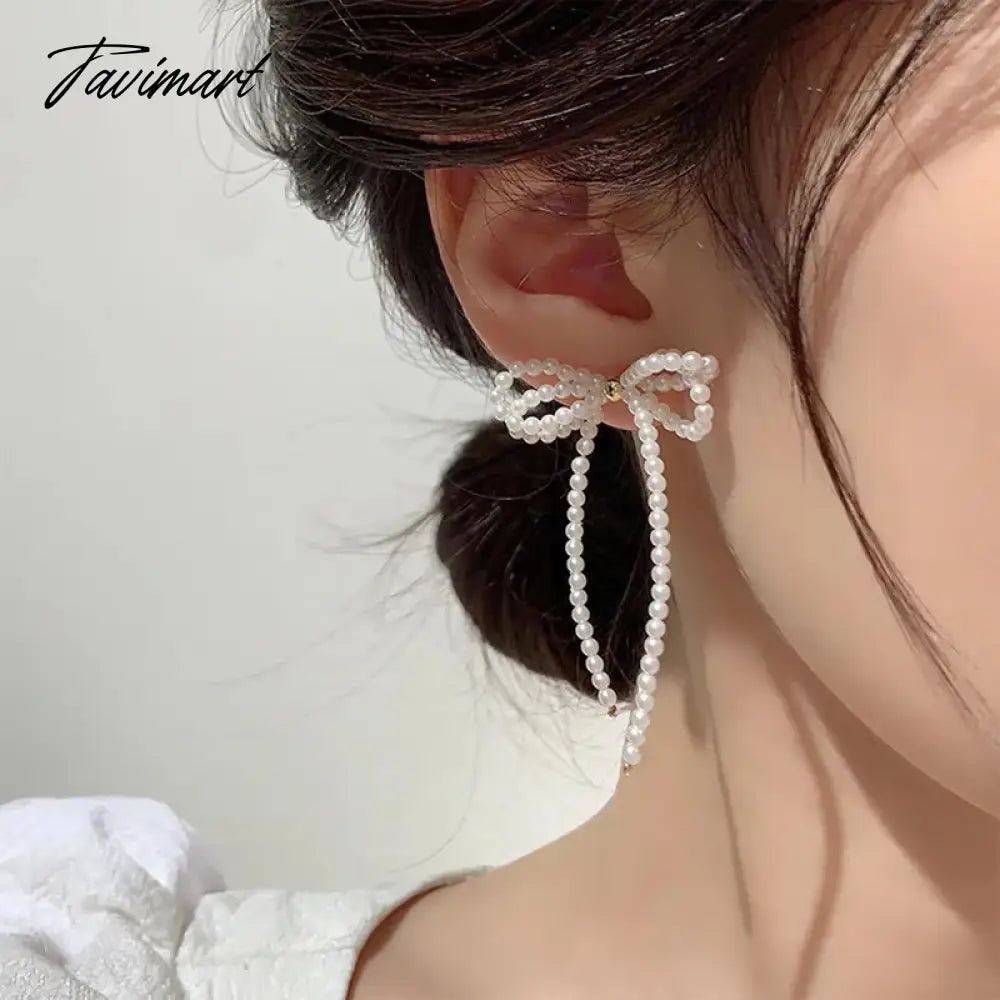 Tavimart Japan Korean New Small Pearl Bowknot Drop Earrings For Women Fashion Jewelry Sweet Simulated Pearl Boucle d’oreille Femmes