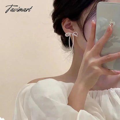 Tavimart Japan Korean New Small Pearl Bowknot Drop Earrings For Women Fashion Jewelry Sweet Simulated Pearl Boucle d’oreille Femmes