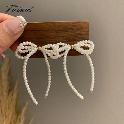 Tavimart Japan Korean New Small Pearl Bowknot Drop Earrings For Women Fashion Jewelry Sweet Simulated Pearl Boucle d’oreille Femmes