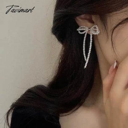 Tavimart Japan Korean New Small Pearl Bowknot Drop Earrings For Women Fashion Jewelry Sweet Simulated Pearl Boucle d’oreille Femmes