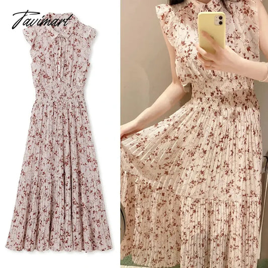 vzyzvJapan Style Spring Summer Short Sleeve Floral Mujer Sweet Pleated Slim Waist Women Dress Women Dresses Robe Sweet Loose